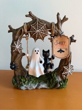 Halloween Ghost & Black Cat Swing Figurine - Sweet Street - Viral Decor